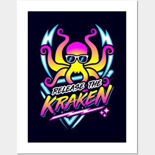 Release The Kraken Retro Neon Synthwave 80s 90s Posters and Art